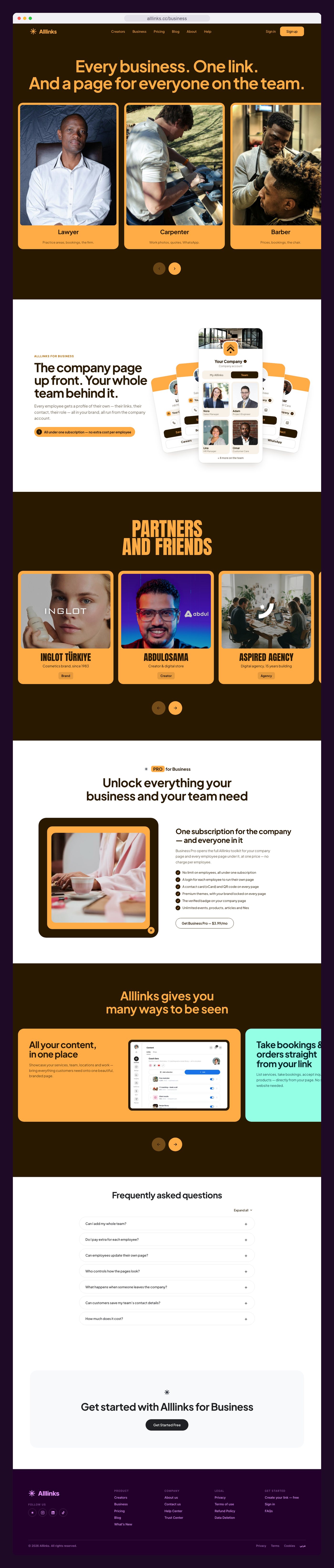 The full Alllinks Business page
