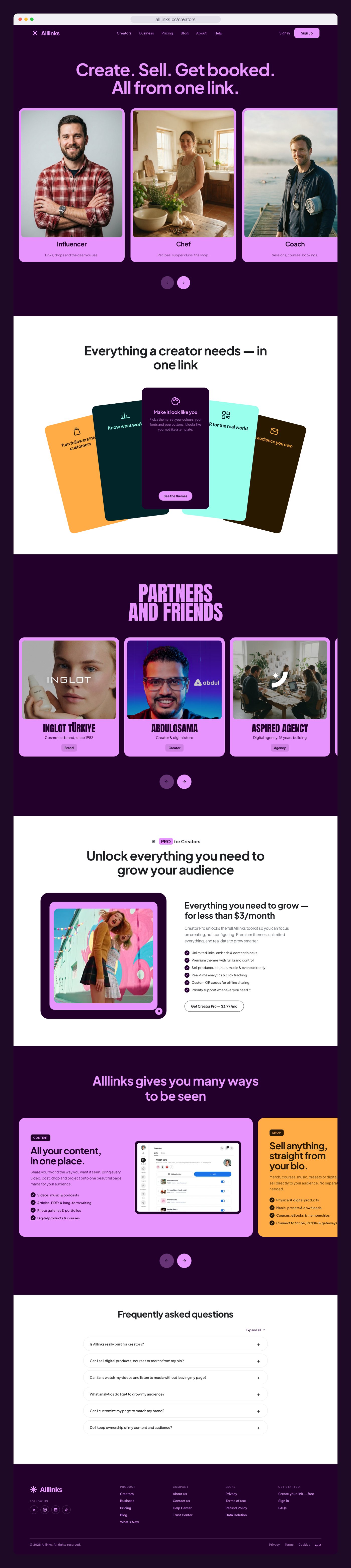 The full Alllinks Creators page