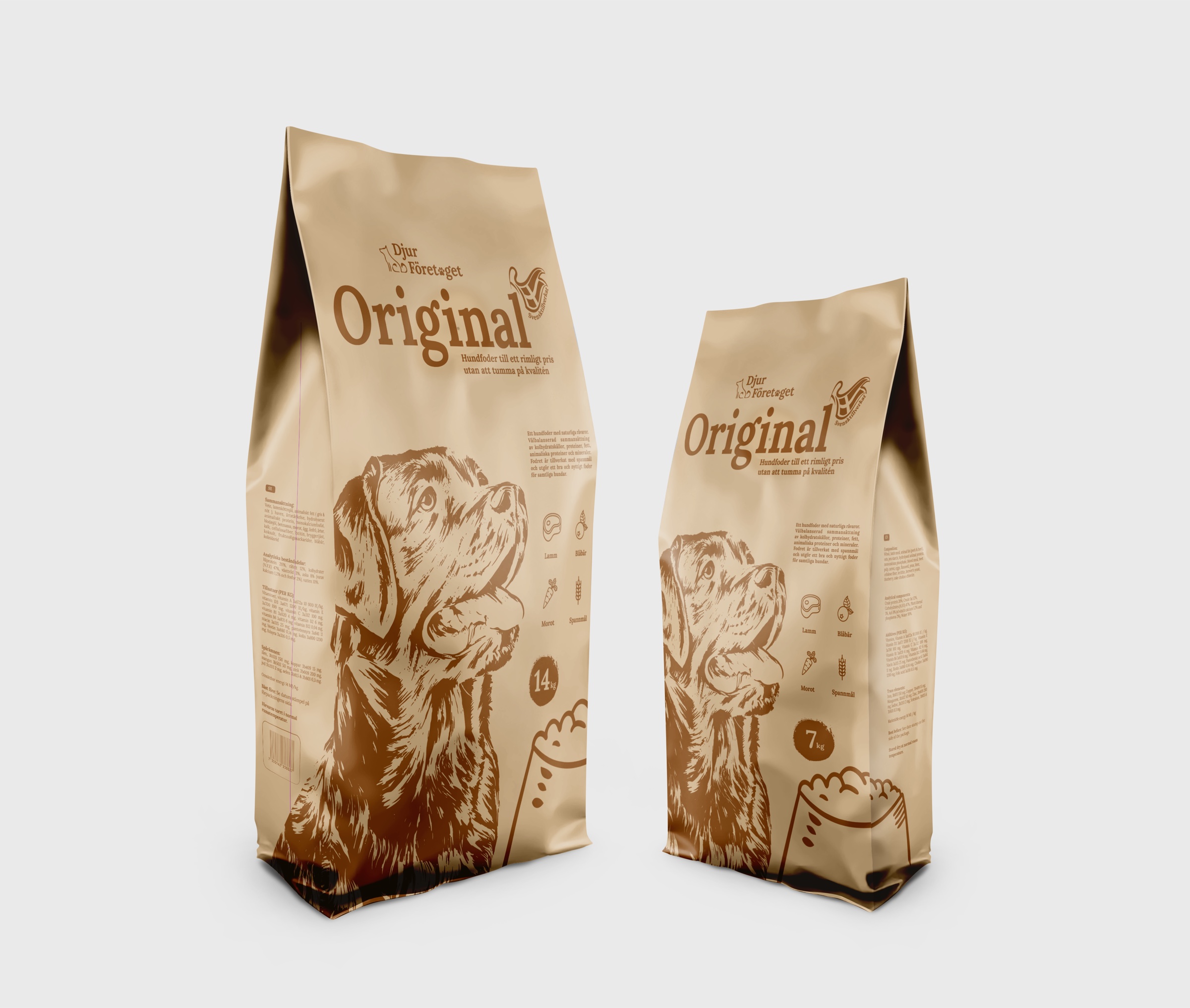 The Djur Företaget Original dog food bags in 14 kg and 7 kg