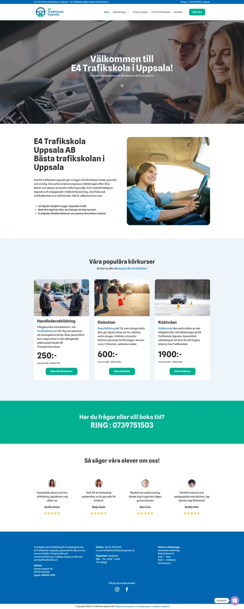 The full E4 Trafikskola Uppsala homepage