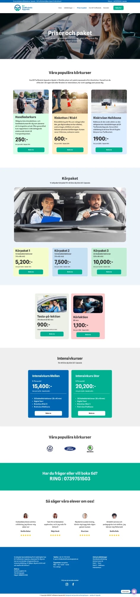 The full E4 Trafikskola Uppsala prices and packages page