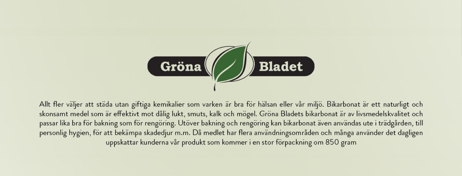 The Gröna Bladet logo with the product introduction for its bicarbonate