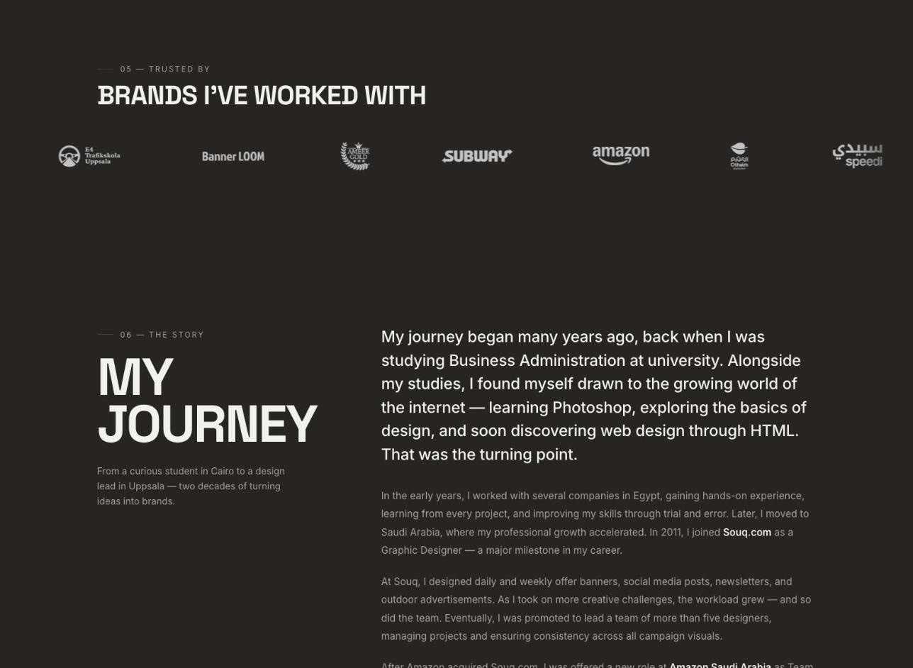The brands marquee and the My Journey section of khaledmamdouh.se