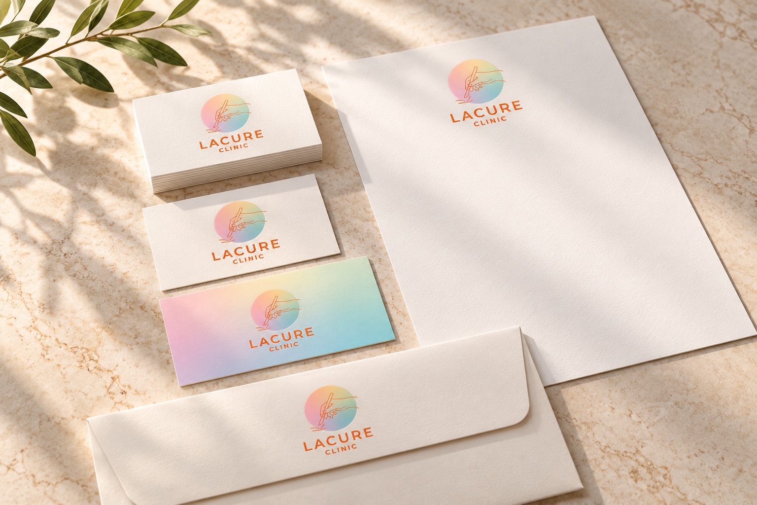 Lacure Clinic stationery with the logo (mockup)