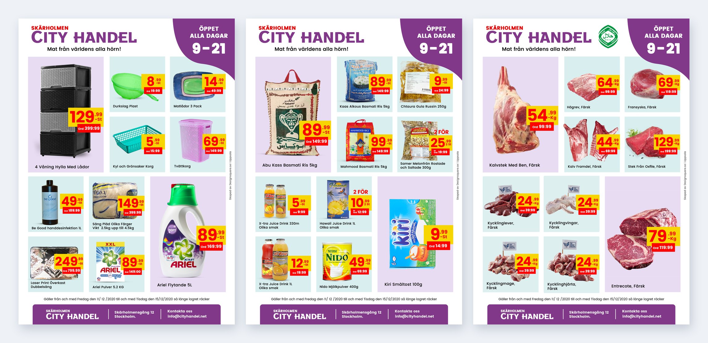 Three Skärholmen City Handel weekly offer flyers from December 2020