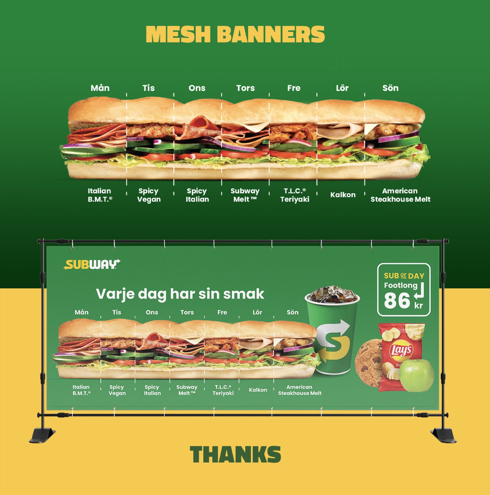 Subway Uppsala mesh banners with the sub of the day